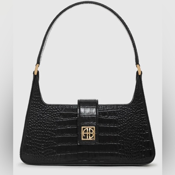 Anine Bing Handbags - Anine Bing Lou Black faux croc embossed bag NWT